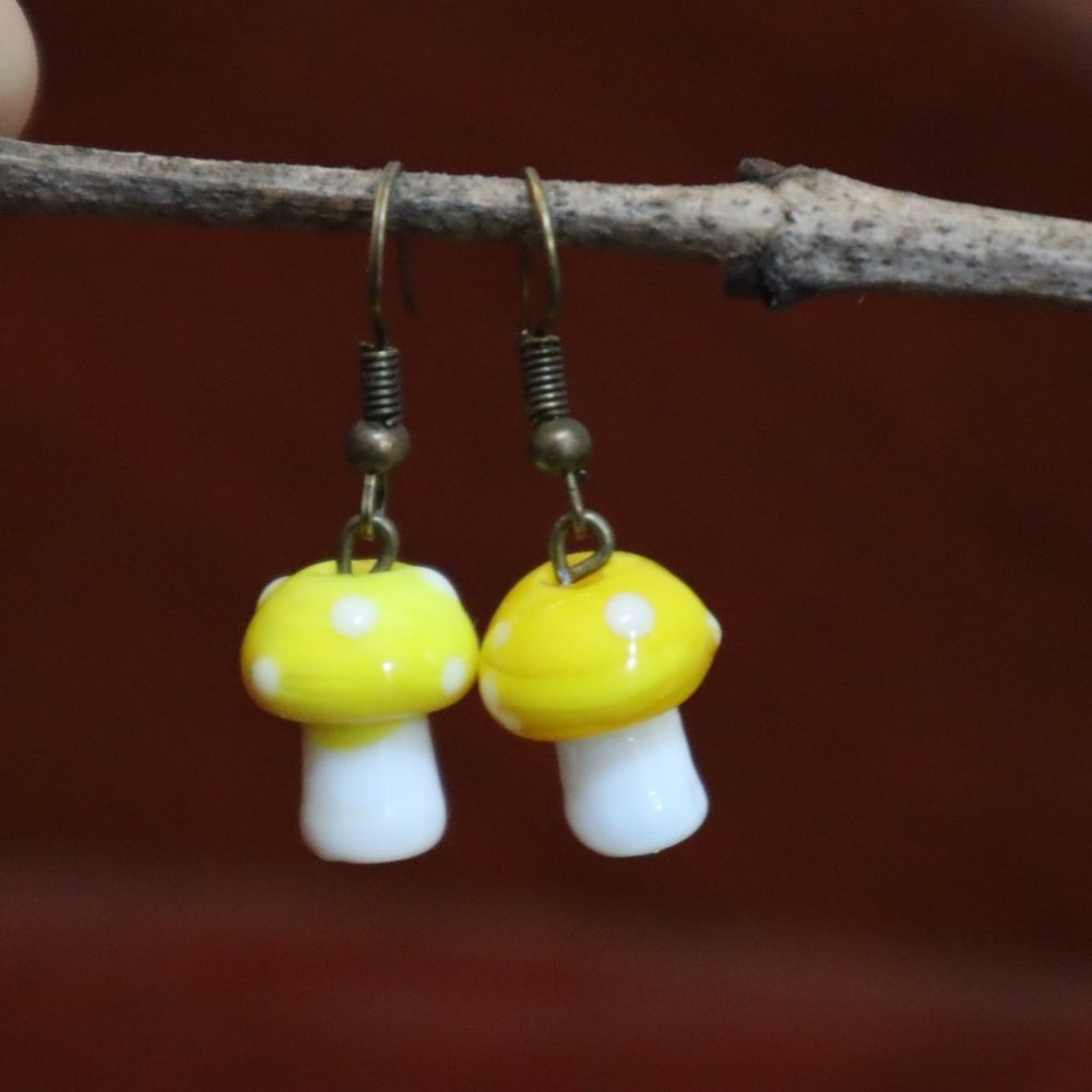 Handmade yellow mushroom earrings
